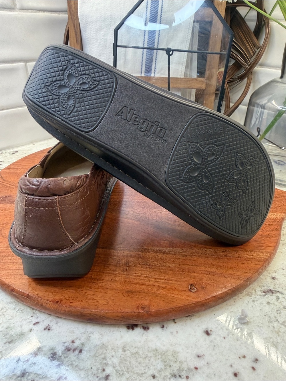Allegria Cocobloom Brown Embossed Leather clog - Picture 8 of 11